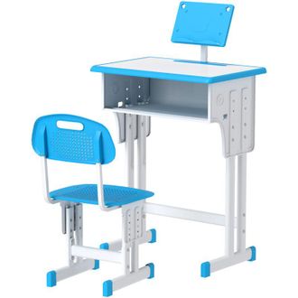 HOMCOM Banchetto Scuola per Bambini 6-12 Anni Sedia Altezza Regolabile Blu - Homcom