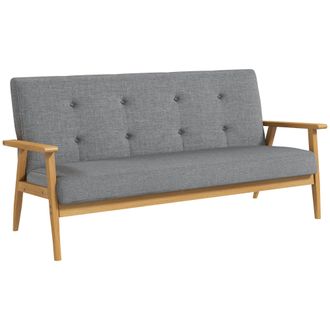 HOMCOM Modern 3-Seat Sofa Linen Fabric Upholstery Tufted Couch with Rubberwood Legs Dark Grey | TJ Hughes Brown