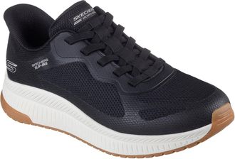 Skechers Slip-On Sneaker SKECHERS BOBS SQUAD 4, Herren, Gr. 47,5, schwarz-weiss (schwarz, wei&szlig;), Synthetik, Textil, Schuhe Slip-On Sneaker, Trainingsschuh, Sne