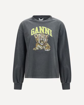 Ganni Long-sleeve tiger-print T-shirt Female XS