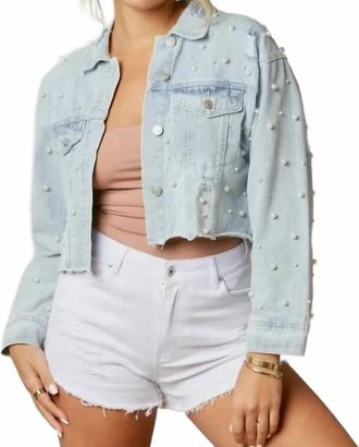 Peach Love California Pearl Crop Denim Jacket In Light Wash
