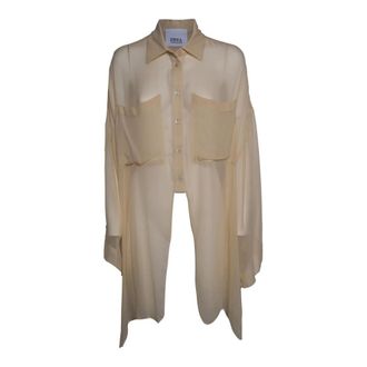 Erika Cavallini Semi Couture Shirts, female, Beige, Size: XS Jess Patch-Pocket Sheer Shirt