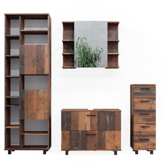 Vicco Set di mobili da bagno Ilias, Rovere rustico, 4 parti, con armadio alto