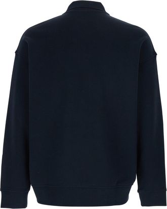 Emporio Armani Mens Polo-Collar Sweatshirt Blue Cotton Sweatshirts Sweater