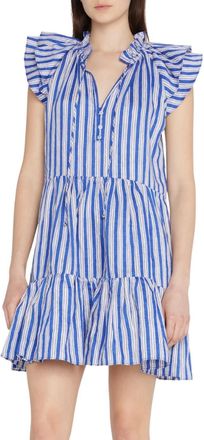 Veronica Beard Zee Tiered Mini Dress In Cobalt Multi