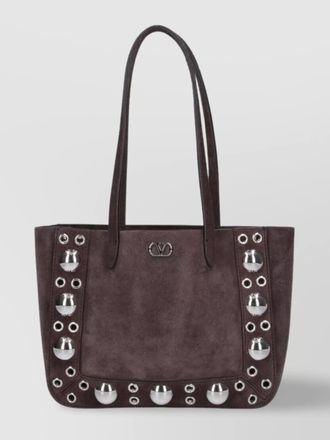 Valentino Garavani studded suede double handles shoulder bag