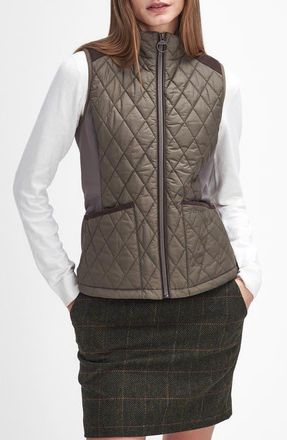 Barbour High Field Mixed Media Vest in Winter Moss/classic at Nordstrom, Size 12 Us