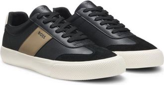 BOSS Leather-trim trainers in faux leather