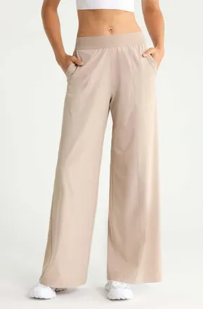 Zella Atlas Elastic Waist Wide Leg Pants in Tan Thread at Nordstrom, Size Xx-Large
