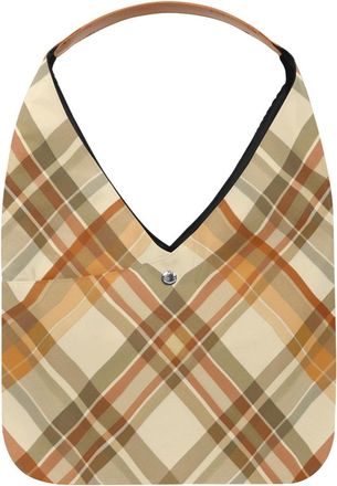 Generic Plaid Pattern Beige (1) Reusable Lightweight Grocery Bags - Foldable Into Compact Pouch, Washable & Sturdy, Multipurpose for Shopping and Travel