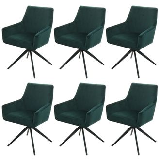 Hhg Juego De 6 Sillas De Comedor Hhg-081, Silla De Cocina Apoyabrazos Giratorio Auto Posici&oacute;n Tela Mvg, Verde
