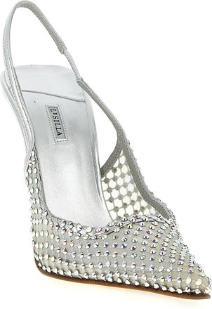 Le Silla Womens Rhinestone-Embellished Slingback Heel Silver