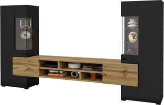 Petits Meubles Conjunto de muebles tv y 2 armarios paneles laminados negro y madera