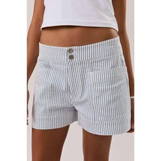 Le Lis Blanc Deux Mid Rise Stripe Shorts In White/ Blue