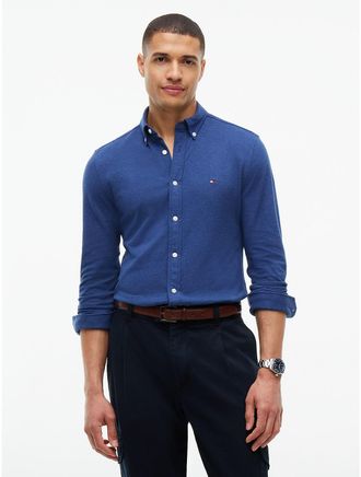 Tommy Hilfiger Mens Slim Fit Pique Knit Shirt - Dark Blue Heather - XXL