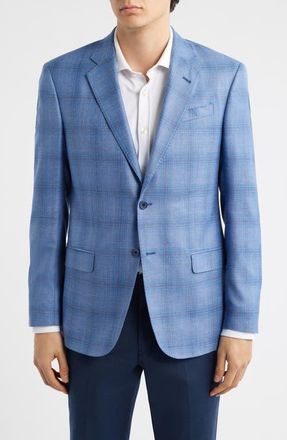 Emporio Armani Plaid Virgin Wool Blend Sport Coat in Blue at Nordstrom, Size 42 Us