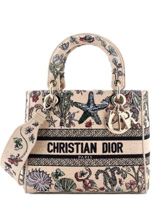 Dior Lady D-Lite Bag Embroidered Raffia Medium satchel - women - Raffia/COTTON/ STRAW - One Size - Neutrals