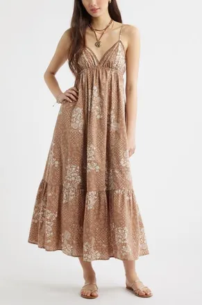 BP. Ruffle Hem Cotton Maxi Dress in Brown Fresco Penny Paisley at Nordstrom, Size Xx-Small