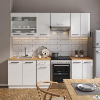Vicco Mueble De Cocina Fame-line, Blanco Alto Brillo/blanco, 240 Cm, Et Antracita