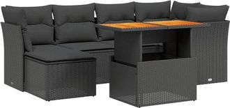 vidaXL Set De Comedor De Jard&iacute;n 7 Pzas Y Cojines Rat&aacute;n Sint&eacute;tico Negro Vidaxl