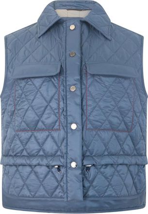 Moorer Gewatteerd Vest met Knopen - Dames - Bodywarmers - Blauw - XS - Leer - Jassen