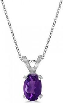 Allurez Oval Amethyst Solitaire Pendant Necklace in 14K White Gold (0.45ct)
