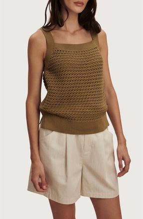 Varley Ebden Square Neck Cotton Pointelle Tank in Golden Olive at Nordstrom, Size X-Small