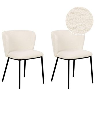 Beliani Conjunto de 2 sillas de comedor Boucl&eacute; Blanco crema