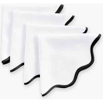 Solino Home Linen Dinner Napkins - Giselle Scallop Edge, 20 Round in Black And White at Nordstrom, Size Large