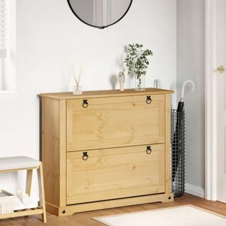 Berkfield Home Shoe Cabinet Corona 99x32x85 cm Solid Wood Pine in Light Brown | Size: 99 x 32 x 85 cm
