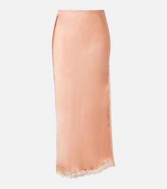 Poupette St Barth Lila lace-trimmed satin slip skirt
