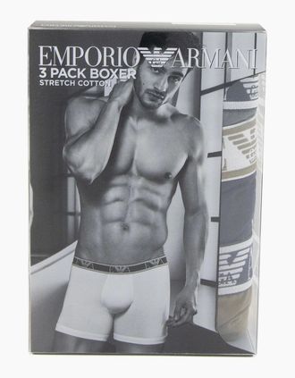 Emporio Armani Mens Emporio Armani 3 Pack Stretch Cotton Boxers Antrhacite Navy Khaki - Grey - Size: 32/30/31
