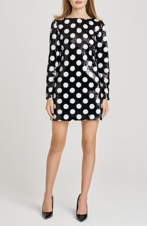 Wayf Betty Polka Dot Long Sleeve Sequin Minidress in Black Polka Dot at Nordstrom, Size X-Large