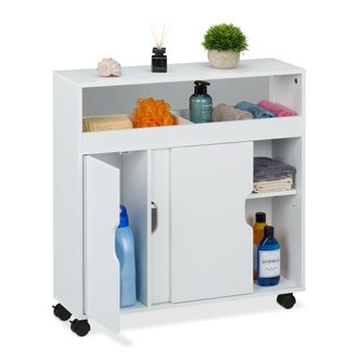 Relaxdays Relaxdays Carrito Auxiliar Estrecho, Armario Puertas Correderas, 71,5 X 70 X20 Cm, Mueble Ba&ntilde;o Y Cocina, Mdf, Blanco