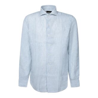Dell'Oglio Blauw Gestreept Overhemd Lange Mouw - Heren - Zakelijke Overhemden - Blauw - S - Linnen - Overhemden