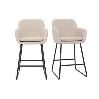 Miliboo Miliboo - Set De 2 Taburetes De Cocina De Tejido Efecto Aterciopelado Beige De 65 Cm Amika