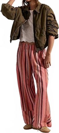 Free People Days End Linen Striped Pull On Pants In Coral