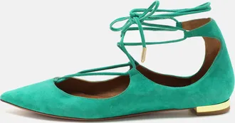 Aquazzura Green Suede Christy Ankle Wrap Flats