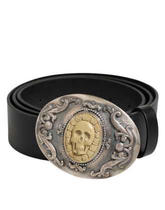 Dolce & Gabbana Black Leather Ornate Metal Buckle Men Mens Belt