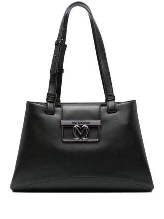 Love Moschino large heart plaque shoulder bag - women - Polyurethane - OS - Black