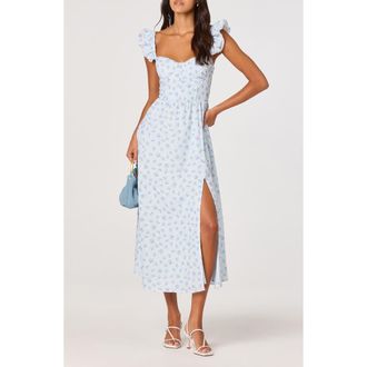 ASTR the Label Wedelia Floral Print Ruffle Strap Midi Dress in Blue Floral at Nordstrom, Size Medium