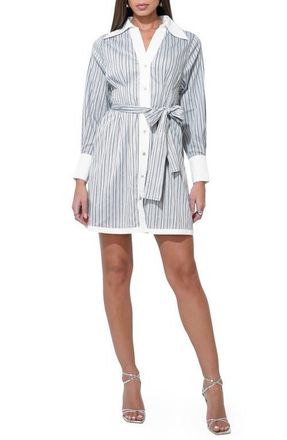 Adelyn Rae Sola Stripe Long Sleeve Minidress in Grey at Nordstrom, Size X-Large