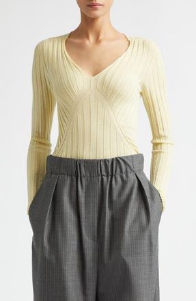 Jil Sander Engineered Cashmere & Silk Rib Sweater in Lime Wash at Nordstrom, Size 42