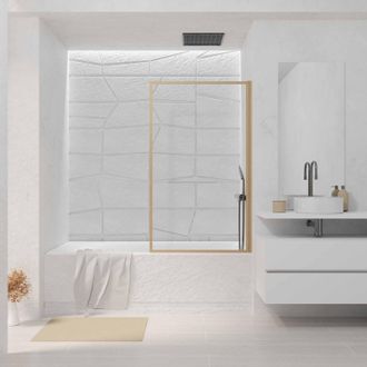 Aurlane Aurlane - Mampara De Ba&ntilde;era Abatible 80x140cm Marco Aluminio Madera - Vidrio 4mm
