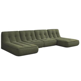 Oviala Sof&aacute; modular con 2 chaise longues de tela 320 cm 4 plazas verde