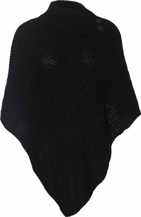 Purple Hanger Womens Cape Shawl Wrap Long Knitted Sweater Folded Roll Neck Button Jumper Ladies Poncho Top One Size Black One Size 8 - 16