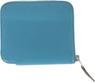 Herm&egrave;s Blue Leather Silk Coin Purse/Coin Case (Pre-Owned)