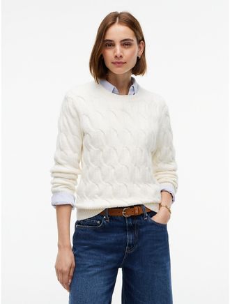 Tommy Hilfiger Womens Cable Knit Crewneck Sweater - Rich Cream - XXL