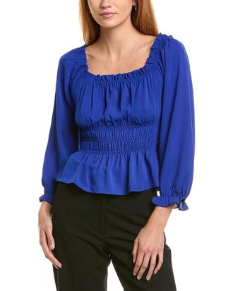 Shelli Segal Laundry By Shelli Segal Ruffle Neckline Smocked Peplum Blouse