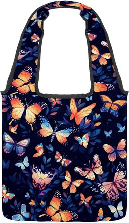 Generic Colorful Art Butterfly Reversible Canvas Shoulder Tote - Double-Sided Print, 12oz Cotton, 27cm Drop, Fold-Flat Bag for Travel, Shopping, Street Outing